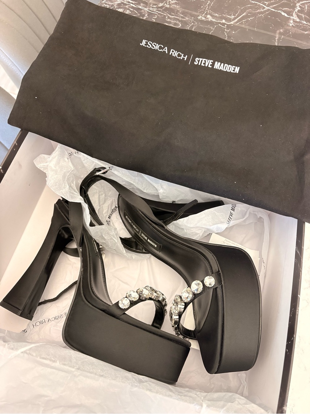 Steve Madden Black Jeweled Platform Heels - Picture 2 of 8